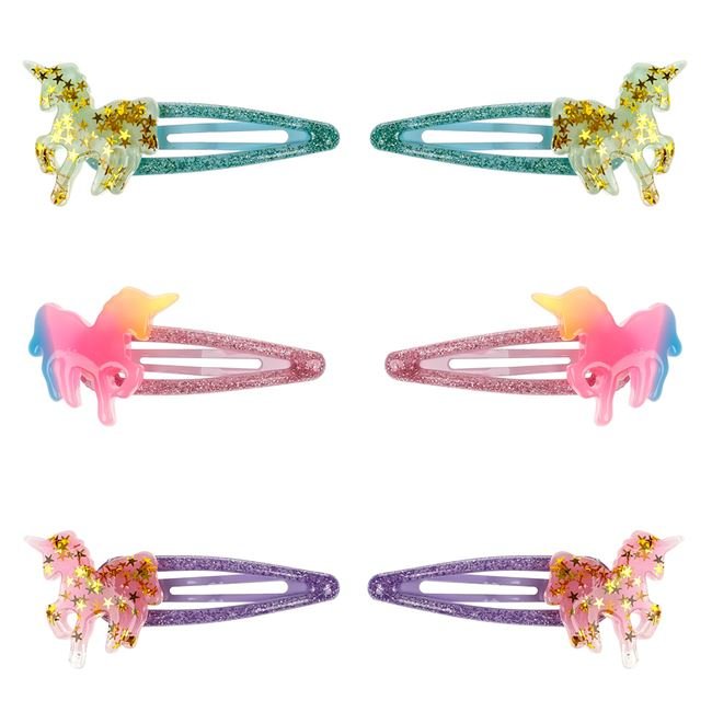 Clame Par Metalice Colorate Unicorn Stele 3D Glitter pentru Copii 5cm - 6buc