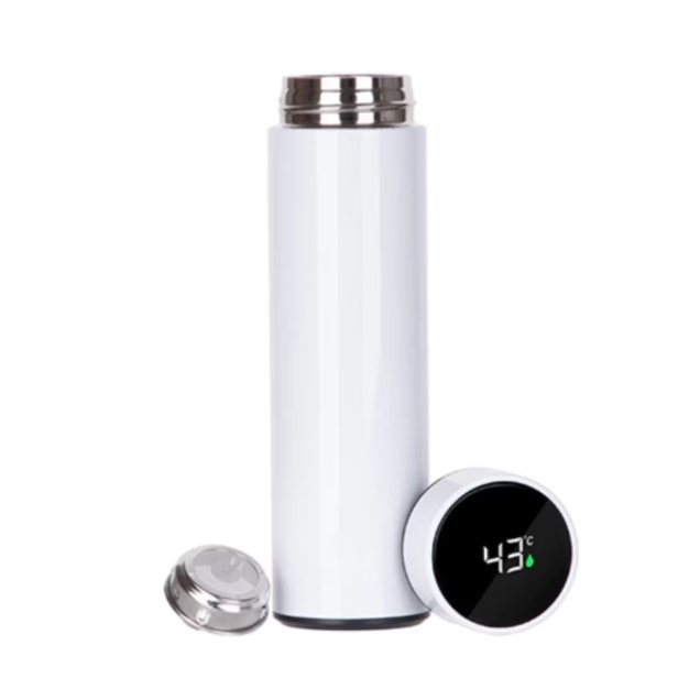 Termos smart VICTINY® alb cu indicator de temperatura, din otel inoxidabil, 500 ml, ecran tactil, sita infuzor, perete dublu, capac antiscurgere