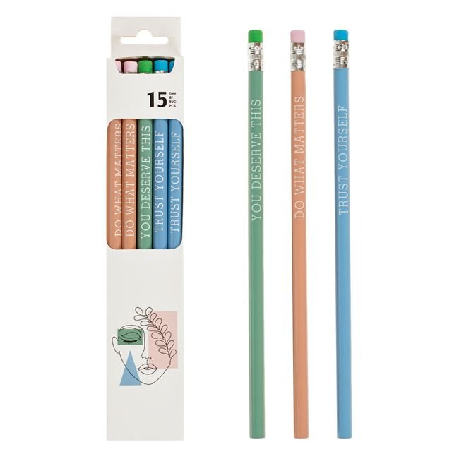 Creioane HB cu Radiera de Culori Pastel Mesaje - 15buc