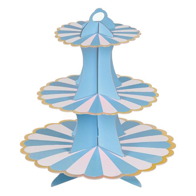 Suport Prajituri Etajat cu 3 Nivele Bleu Auriu 32cm