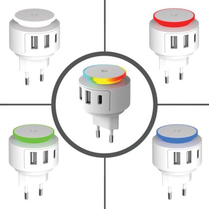 Incarcator cu 2 Porturi USB & Type C si Lampa i-JMB