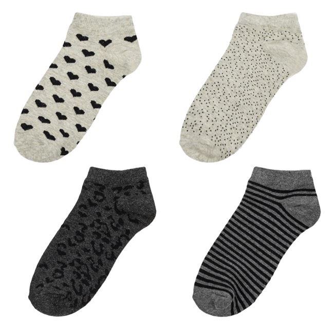 Sosete Scurte Gri Bej Animal Print Inimi Dungi pentru Femei - 4 perechi