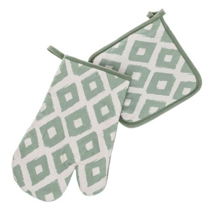 Manusa & Servet de Bucatarie Verde Menta Model Romburi - 2buc