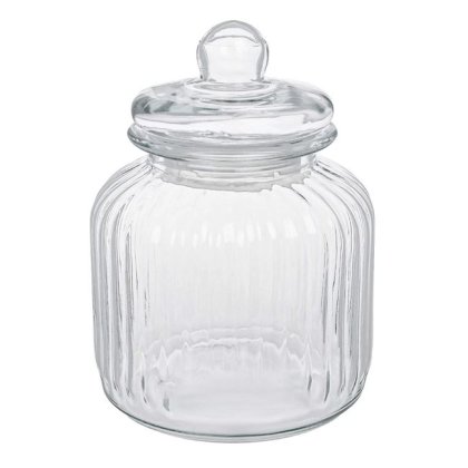 Borcan de Dulciuri Sticla Transparenta Design In Relief cu Dungi Cu Capac 3lt