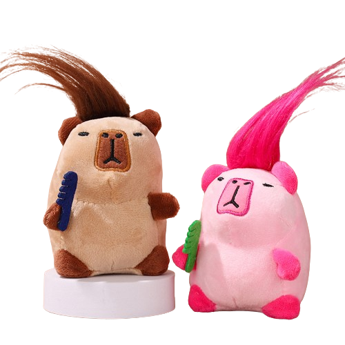 Set 2 jucarii Capybara Plus VICTINY® ro / maro 13 cm breloc