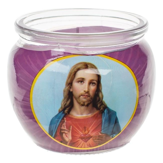 Lumanare Decorativa cu Aroma de Lavanda Imprimeu Isus in Recipient de Sticla Ø6.5x7cm