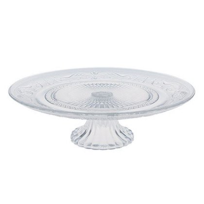 Suport cu Picior din Sticla Transparenta cu Model Sculptat pentru Prajituri Ø32.5x9.5cm