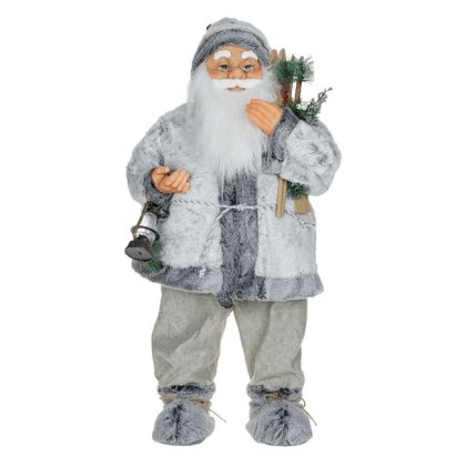 Figurina Decorativa Mos Craciun Alb Gri si Schiuri 80cm