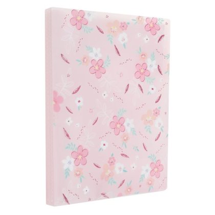 Dosar A4 cu 40 de Folii de Protectie Roz Flori Glitter