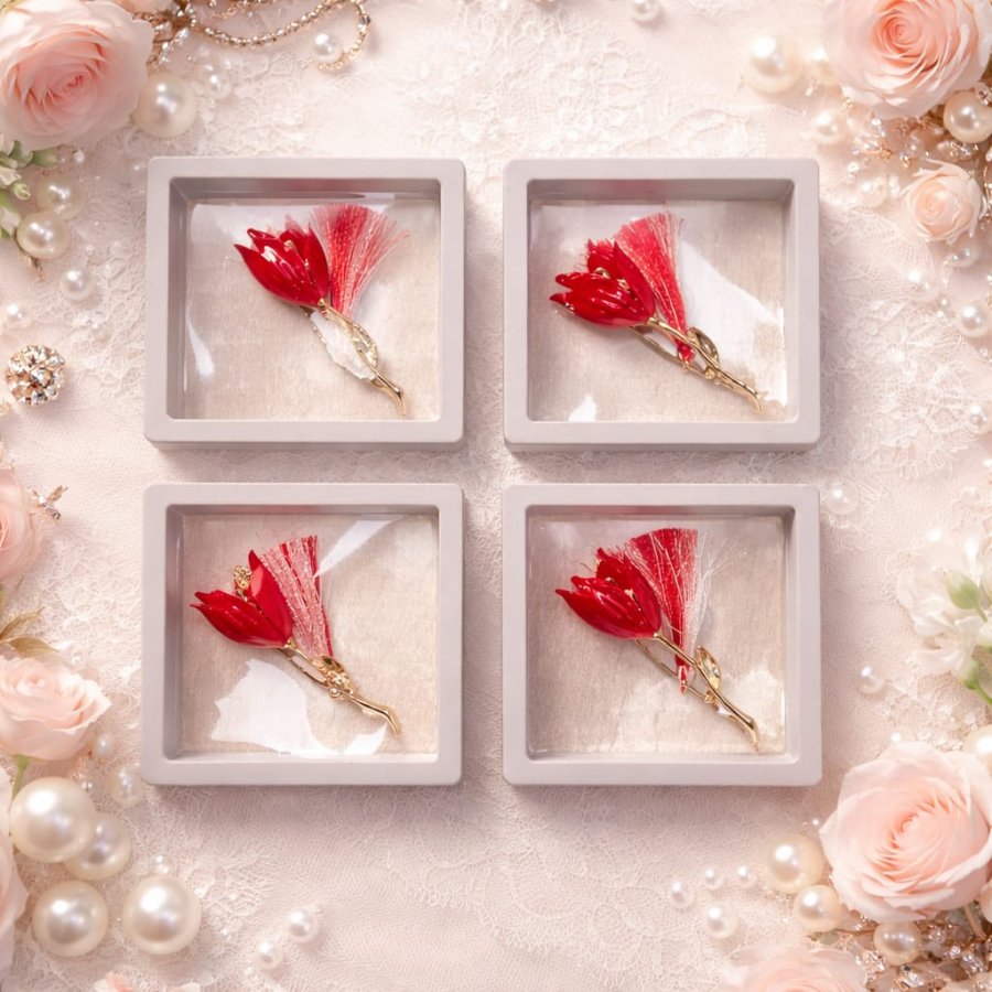 Set 6 Martisoare, VICTINY® lalea, rosu/auriu, elegant, cutie cadou