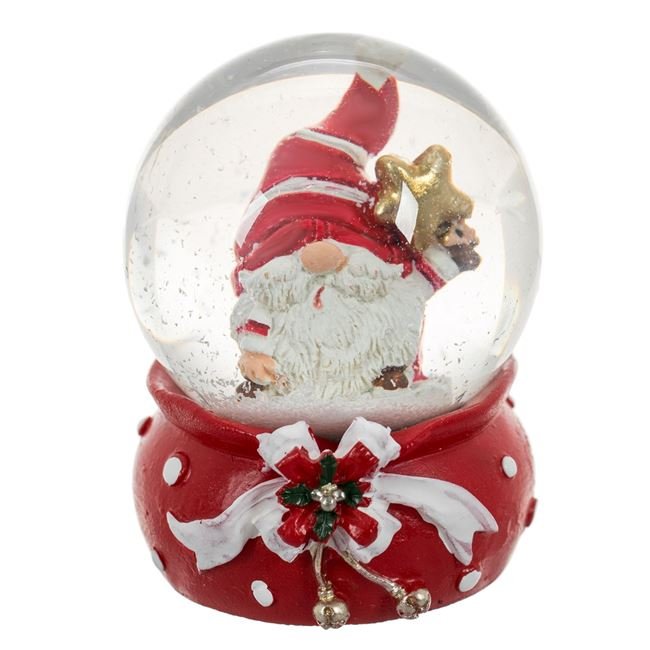 Glob de Zapada Decorativ de Craciun cu Gnome pe Baza Rosie cu Panglica 6cm