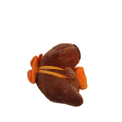 Jucarie de plus, Capibara cu ghiozdan si carte, tip breloc VICTINY® maro, 12 cm / portocaliu