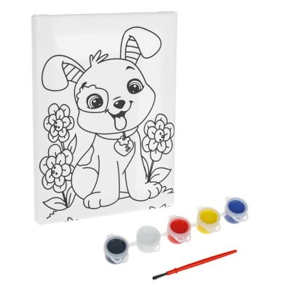 Set Pictura cu Canvas Caine Culori & Pensula 20x15cm
