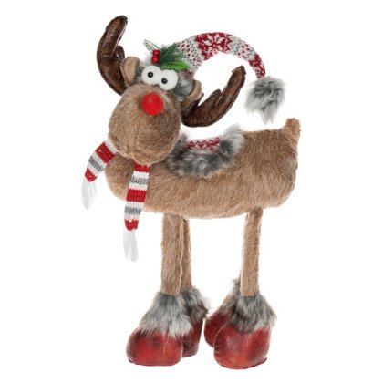 Figurina Decorativa de Craciun Cerb cu Caciula Rosie 48cm