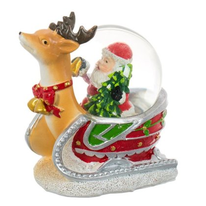 Glob de Zapada Decorativ de Craciun Sanie cu Cerb & Mos Craciun cu Brad 11cm
