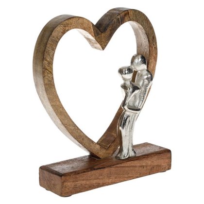 Decoratiune de Masa din Lemn Inima cu Figura Cuplu 18x5x22cm