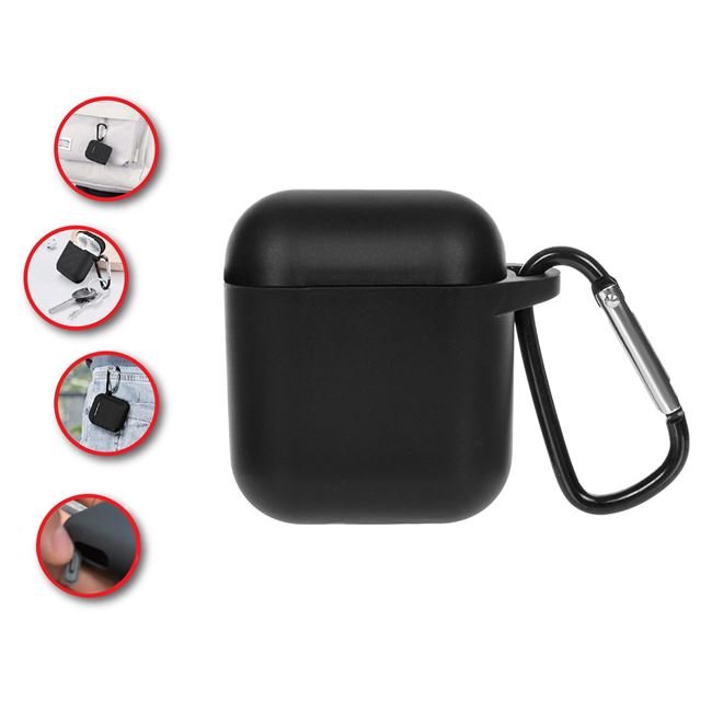 Husa Neagra cu Clips Metalic pentru Airpods