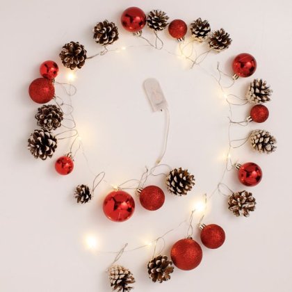 Set Ornamente de Craciun Globuri Rosii cu LED - 29buc