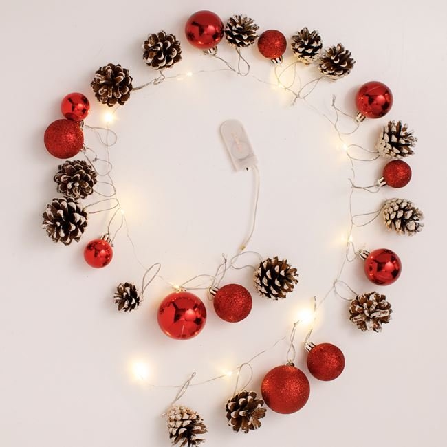 Set Ornamente de Craciun Globuri Rosii cu LED - 29buc