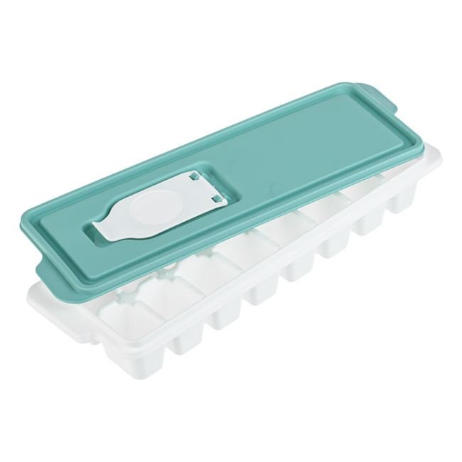 Cutie Alba din Plastic cu Capac Verde Menta pentru 16 Cuburi de Gheata