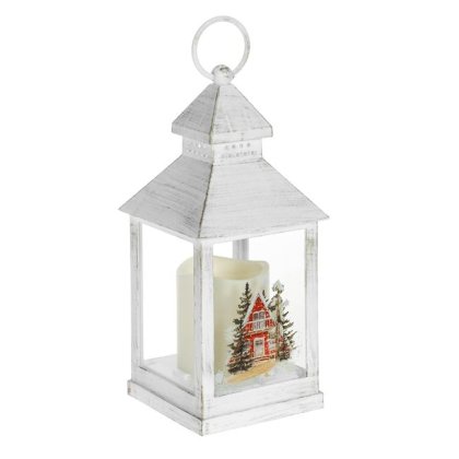 Felinar Suspendabil Decorativ Alb Brushed Lumanare & LED 10x10x24cm