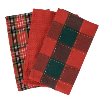 Prosoape de Bucatarie de Craciun Rosii cu Carouri 60x35cm - 3buc