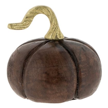 Dovleac Decorativ din Lemn Maro cu Coada Aurie Ø11x11cm