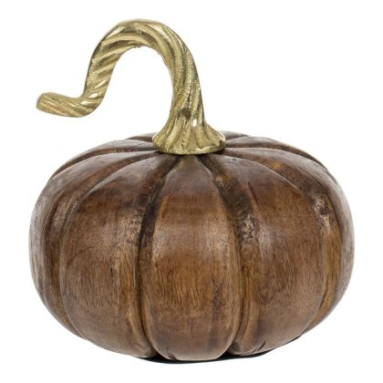 Dovleac Decorativ din Lemn Maro cu Coada Aurie Ø14x15cm