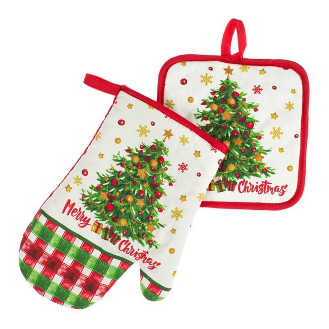 Set Manusa Servet de Bucatarie de Craciun Brad Glitter Auriu - 2buc
