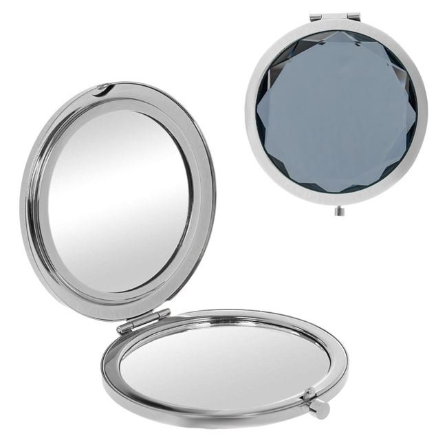Oglinda de Buzunar Rotunda Dubla Argintie cu Model Diamant 7cm