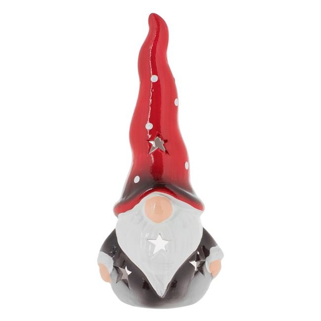 Figurina Ceramica Gnome de Craciun cu Caciula Rosie pentru Lumanare Pastila 6x5x17cm