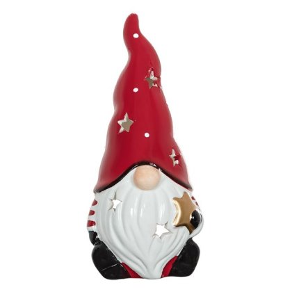 Felinar Ceramic de Craciun Figura Gnome cu Stea pentru Lumanare Pastila 8x8x22cm