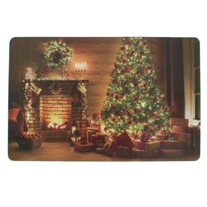 Suport Farfurie Impodobit cu Brad de Craciun Cadouri & Semineu 43.5x28.5cm