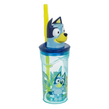 Pahar din Plastic cu Pai 3D Bluey 360ml