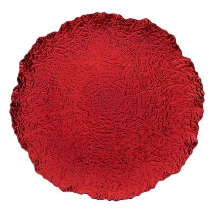 Platou Rotund Decorativ din Plastic de Craciun Rosu Reliefat Asimetric Ø33x1.5cm
