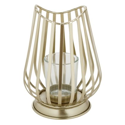 Suport Decorativ de Craciun Metalic Oval Auriu cu Pahar pentru Lumanare tip Pastila 13x17cm