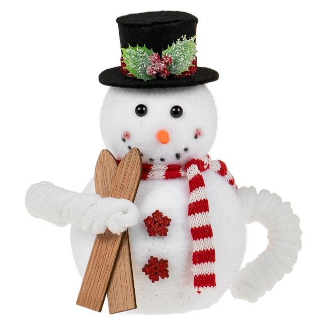 Figurina Decorativa de Craciun Om de Zapada din Spuma cu Palarie Neagra Schiuri 20cm