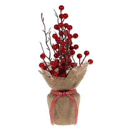 Sac Decorativ cu Iuta si Pomusoare Rosii de Craciun 30cm