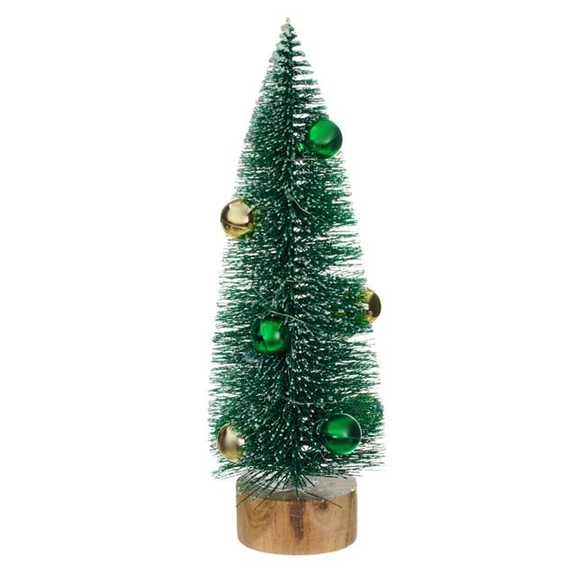 Brad Decorativ de Craciun Verde cu Globuri Colorate LED & Glitter 25cm