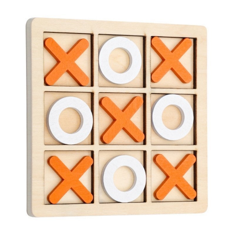 Joc educativ din lemn, X si 0, 9 piese, varsta peste 5 ani, alb/portocaliu, 14 x 14 cm