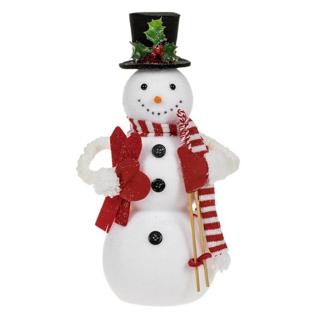 Figurina Decorativa de Craciun Om de Zapada din Spuma cu Fular cu Dungi Schiuri 37cm