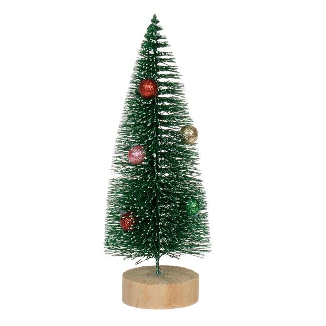 Brad Decorativ Verde Nins cu Globuri Glitter de Craciun 18cm