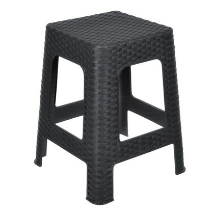 Taburet din Plastic Negru Mat Tip Rattan 36.5x36.5x46cm