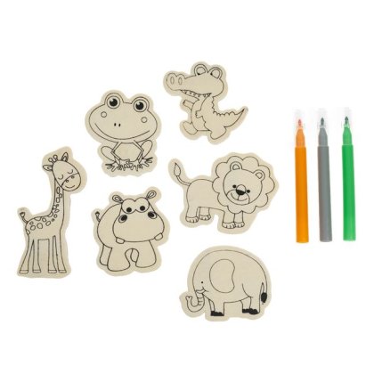 Set Creativ cu Magneti Figurine din Lemn de Animale & 3 Carioci - 6buc