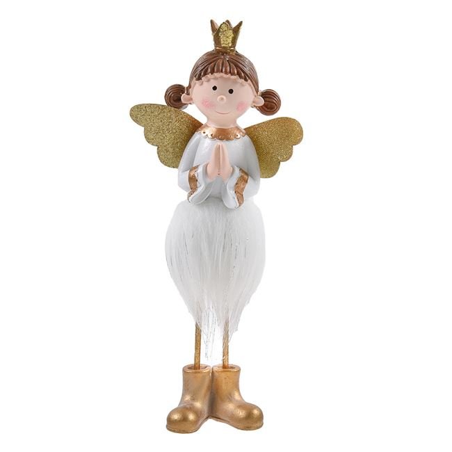 Decoratiune de Craciun Ingeras Fetita cu Blana Alba Cronita Aripi Glitter 25cm