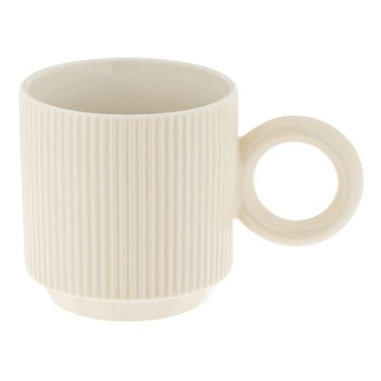 Cana Ceramica Ecru cu Dunga Reliefata Maner Inel 420ml