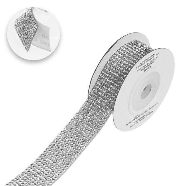 Banda Adeziva cu Strass Argintiu 1m x 2cm