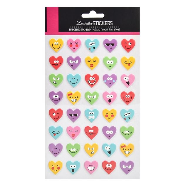 Autocolante Inimi Colorate cu Modele Emoji - 40buc