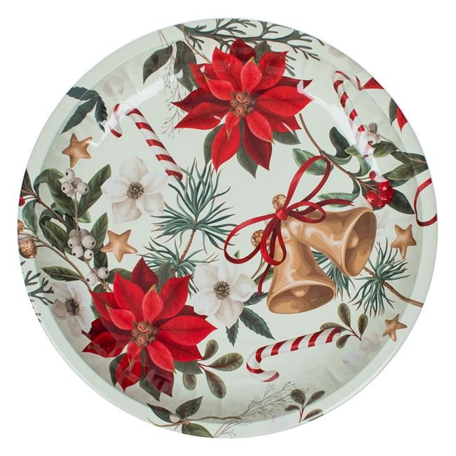 Farfurie Metalica Decorativa de Craciun Ecru Craciunite Clopote Ø26cm