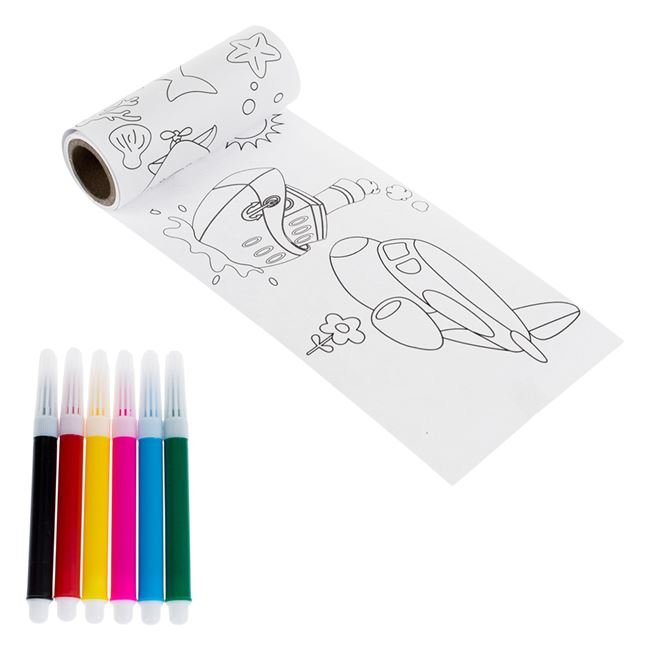 Set de Colorat Dinozaur Avion in Rola cu 6 Carioci - 2m